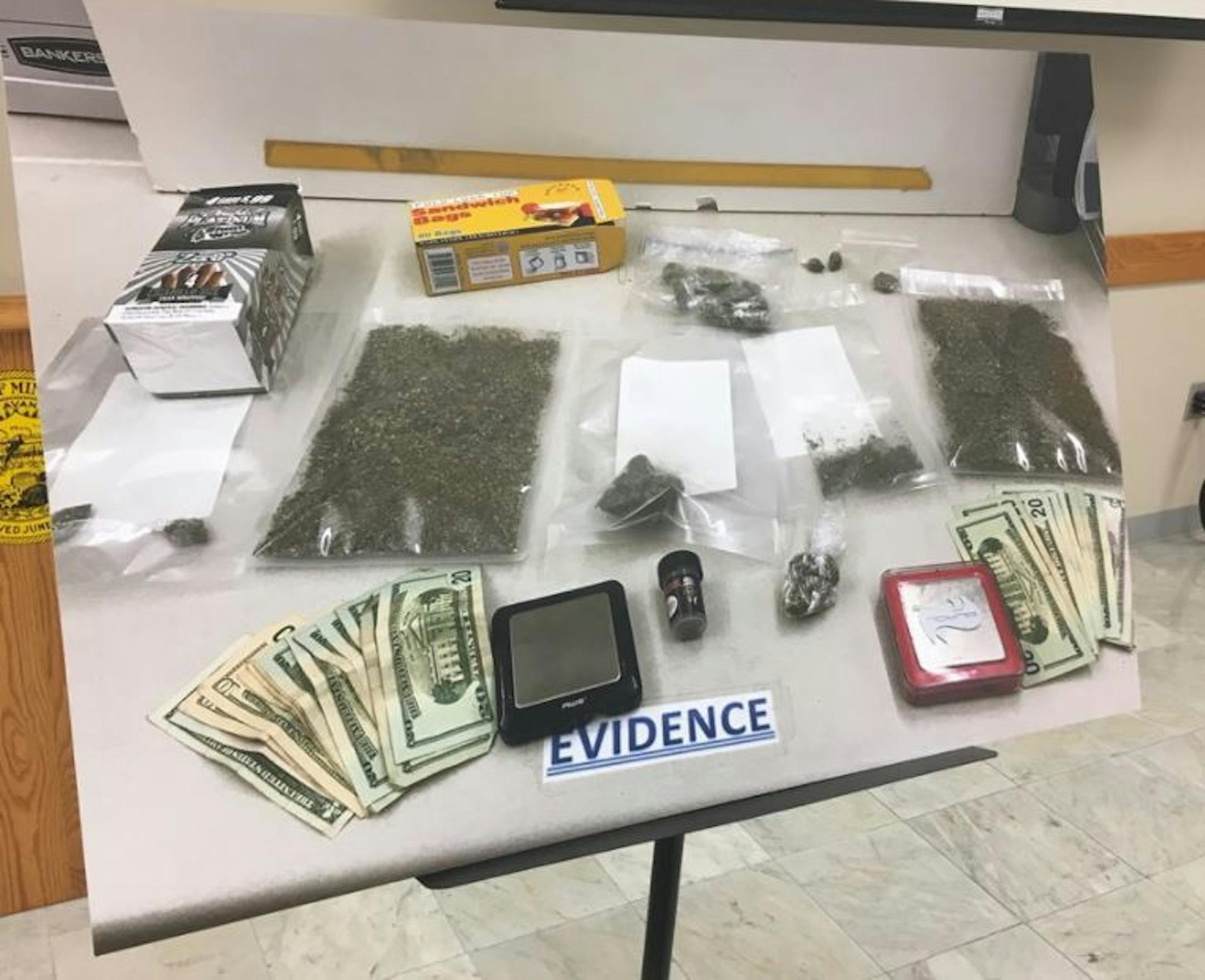 Minneapolis police display a photo of evidence seized during the bust of a K2 ring that led to several overdoses.