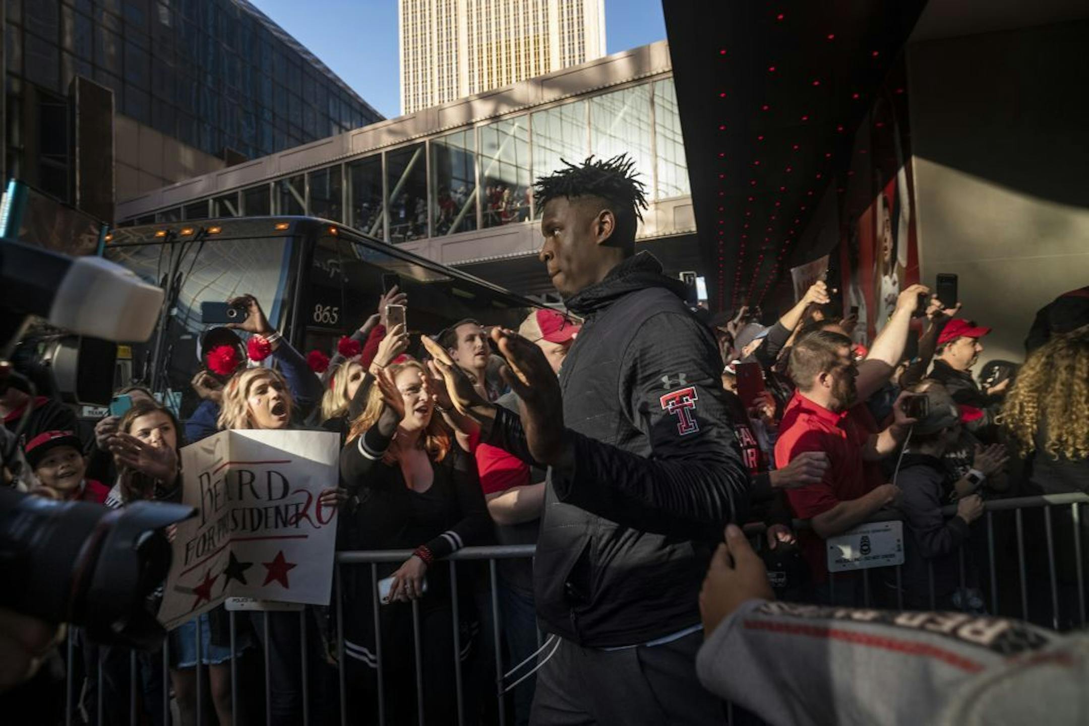Texas Tech fans sent Josh Mballa and the rest of the Red Raiders team to U.S. Bank Stadium to face Virginia in the NCAA men basketball championship game on Monday night.