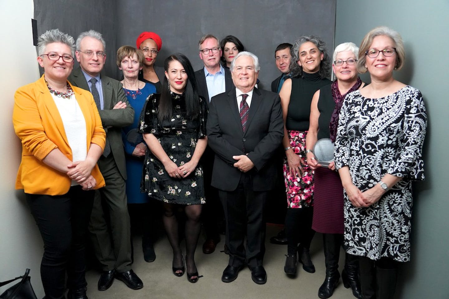 Winners of the 2019 National Book Critics Circle awards, including members of Arte Publico Press, Christopher Bonanos, Maureen Corrigan, Zadie Smith, Ada Limon, Steve Coll, Nora Krug and Tommy Orange. Missing: Anna Burns. Photograph © 2019 Nancy Crampton, used with permission.