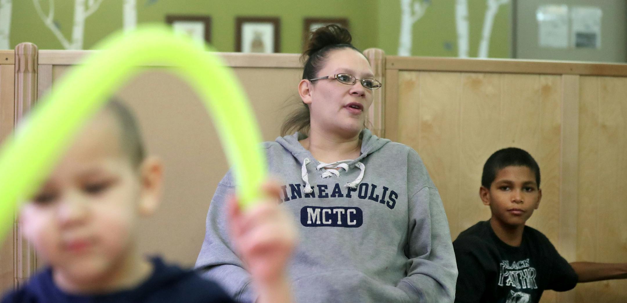 Crystal and six of her seven children are homeless and living temporarily at People Serving People, Here, Crystal with Marvell, 3, left and Jamereon, 11, a 5th grader at Lucy Laney Community School, at PSP Friday, March 8, 2019, in Minneapolis, MN.] DAVID JOLES •david.joles@startribune.com A closer look at the new "stable schools-stable housing" initiative to help homeless students in Minneapolis succeed in school and life. Launched this year, the pilot program will serve more than 600 st