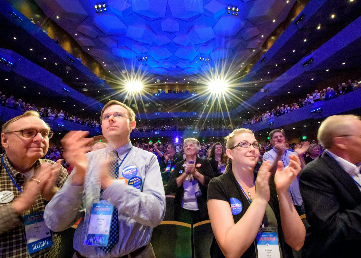 Applause at the conclusion of National Anthem sung by North Star Boys Choir. ] GLEN STUBBE * gstubbe@startribune.com Saturday, June 4, 2016, 863750 DFLers convene in Minneapolis to find some unity in a party in which supporters are still bitterly split between Hillary Clinton and Bernie Sanders. DFLers meet to choose national convention delegates and battle over the party platform.