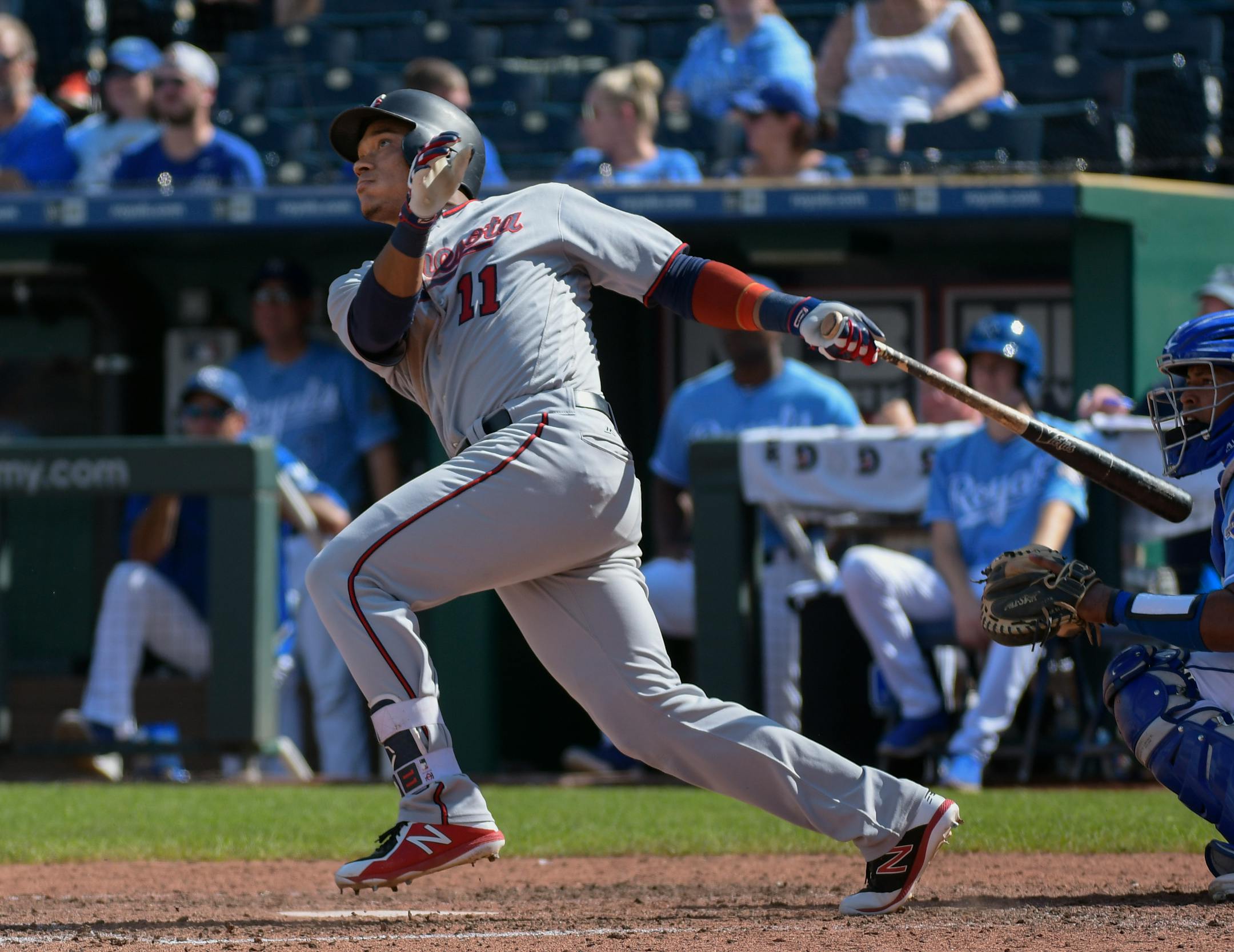The Twins' Jorge Polanco hit a home run during the sixth inning Sunday, one of four on the day for the Twins.