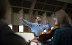Brock Besse conducted a rehearsal with the Rochester Pops Orchestra at Bethel Lutheran Church in Rochester.