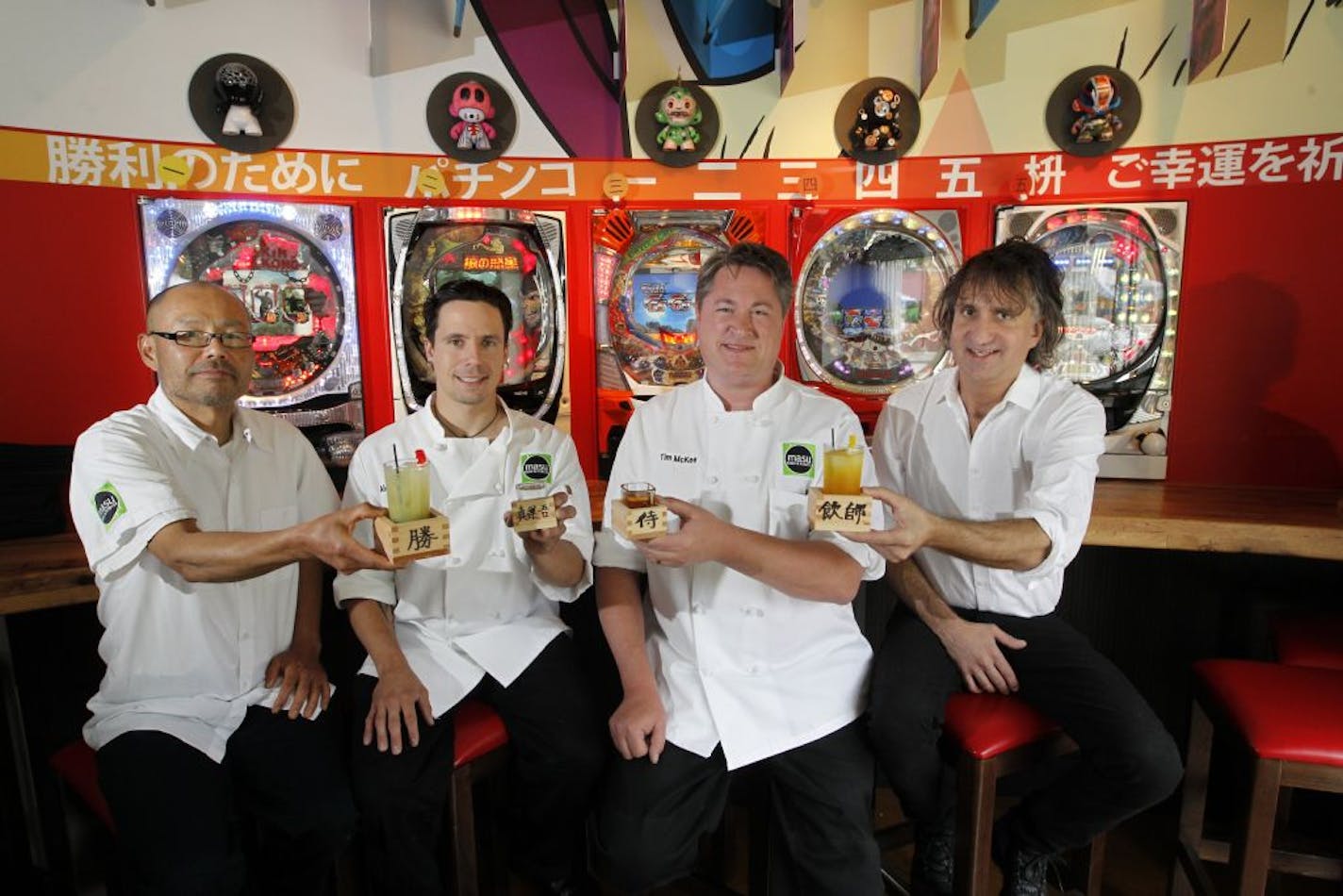 Masu's top crew from left: chefs, Katsuyuki Yamamoto, Alex Chase, Tim McKee and mixolgist, Johnny Michaels.