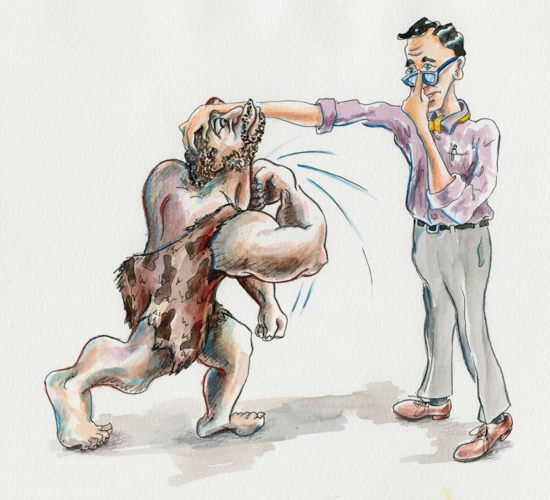 Neanderthal vs. Homo sapien.