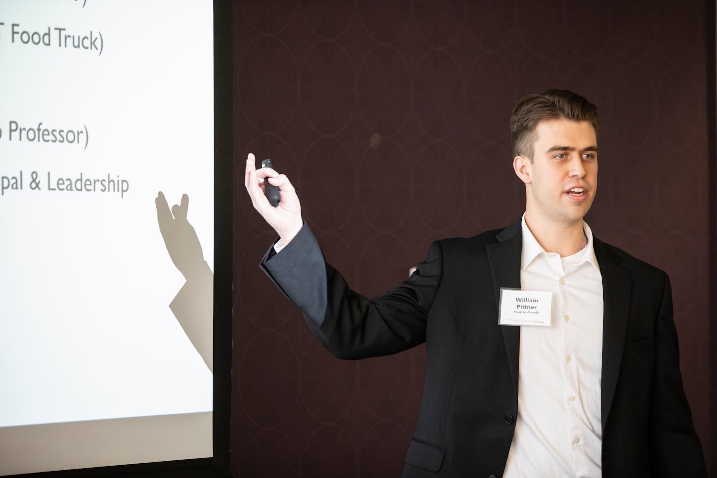 William Pittner gives a pitch during the Fowler Business Concept Challenge, hosted by the Schulze School of Entreprenuership, in the Anderson Student Center on November 12, 2021, in St. Paul.