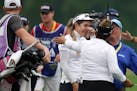Hannah Green tried to compose herself on the eighteenth green Sunday after winning the KPMG Women's PGA Championship at Hazeltine National Golf Club o