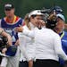 Hannah Green tried to compose herself on the eighteenth green Sunday after winning the KPMG Women's PGA Championship at Hazeltine National Golf Club o