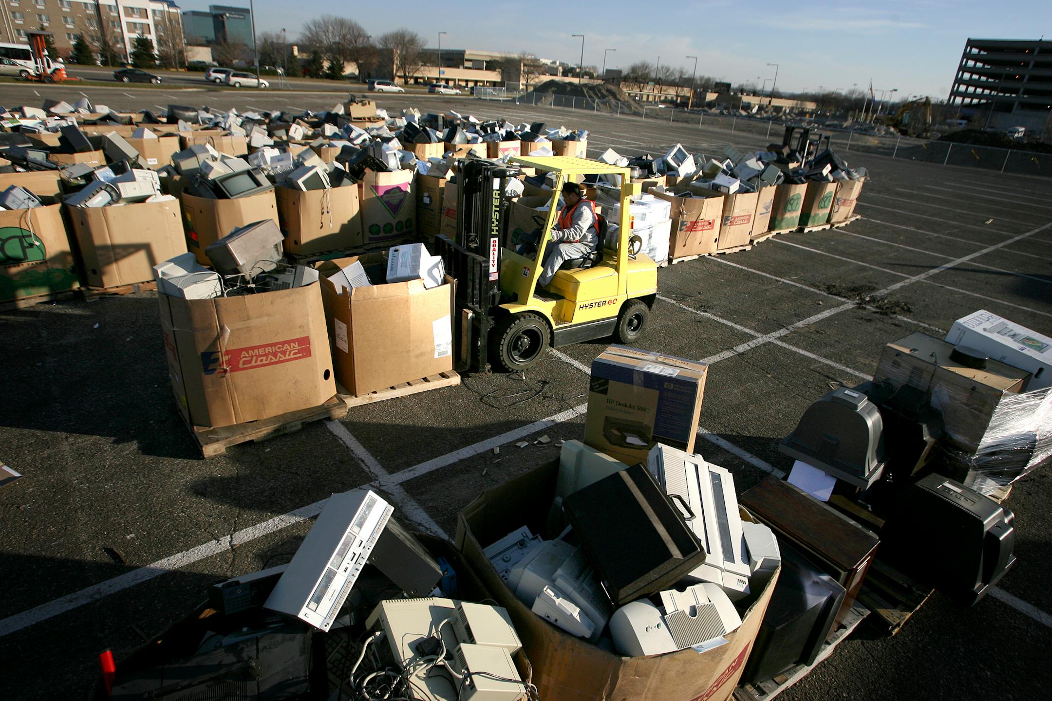 Electronic waste gathered for recycling.