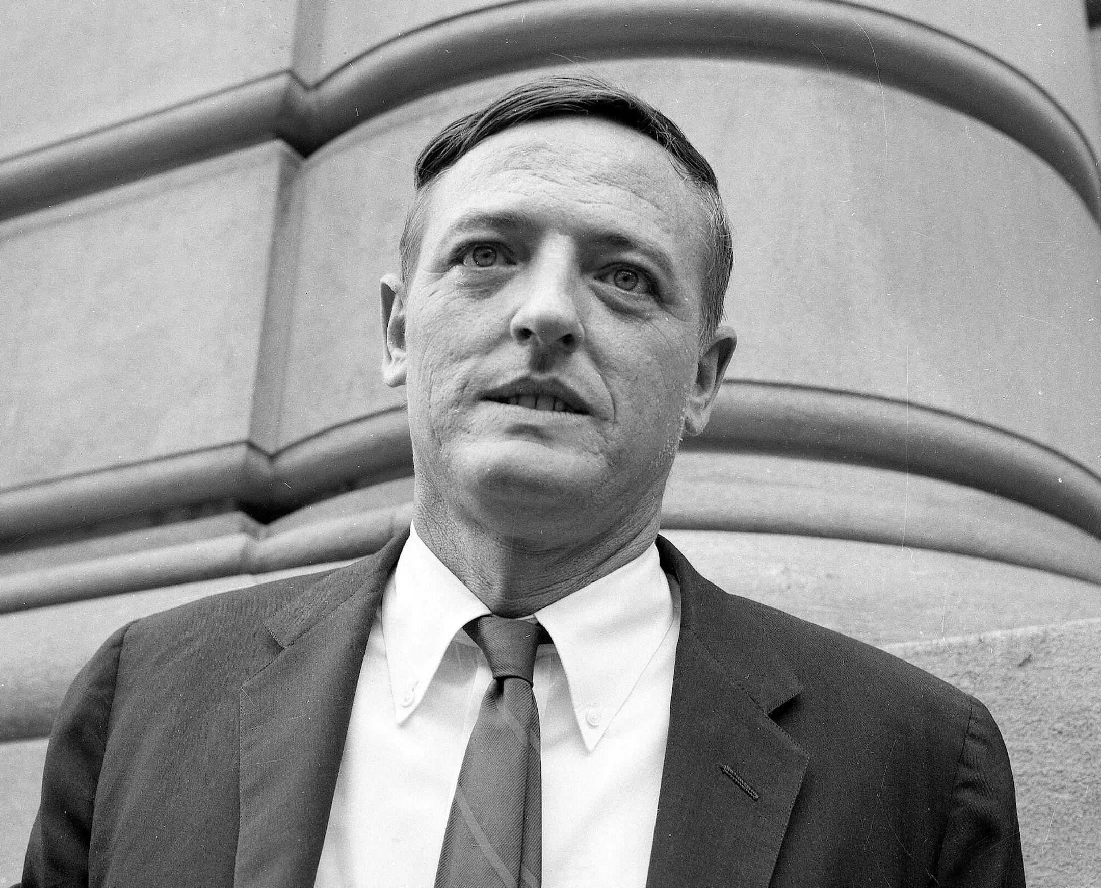 William F. Buckley, Jr., Conservative Party candidate running for the office of Mayor of New York City, is shown outside the Overseas Press Club on Oct. 20, 1965. (AP Photo) ORG XMIT: APHS155