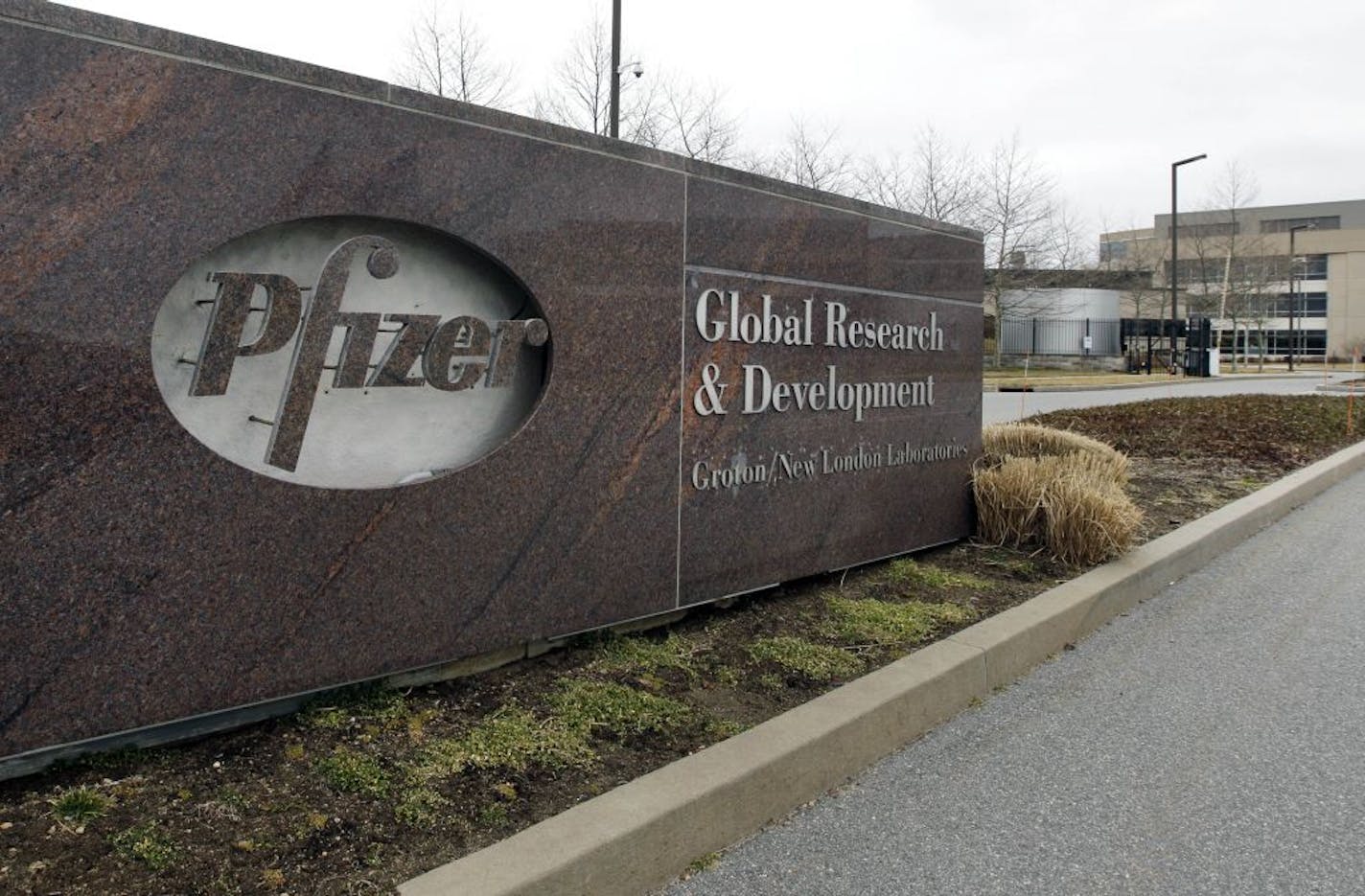 A Friday, March 2, 2012, photo shows the exterior of Pfizer in Groton, Conn.