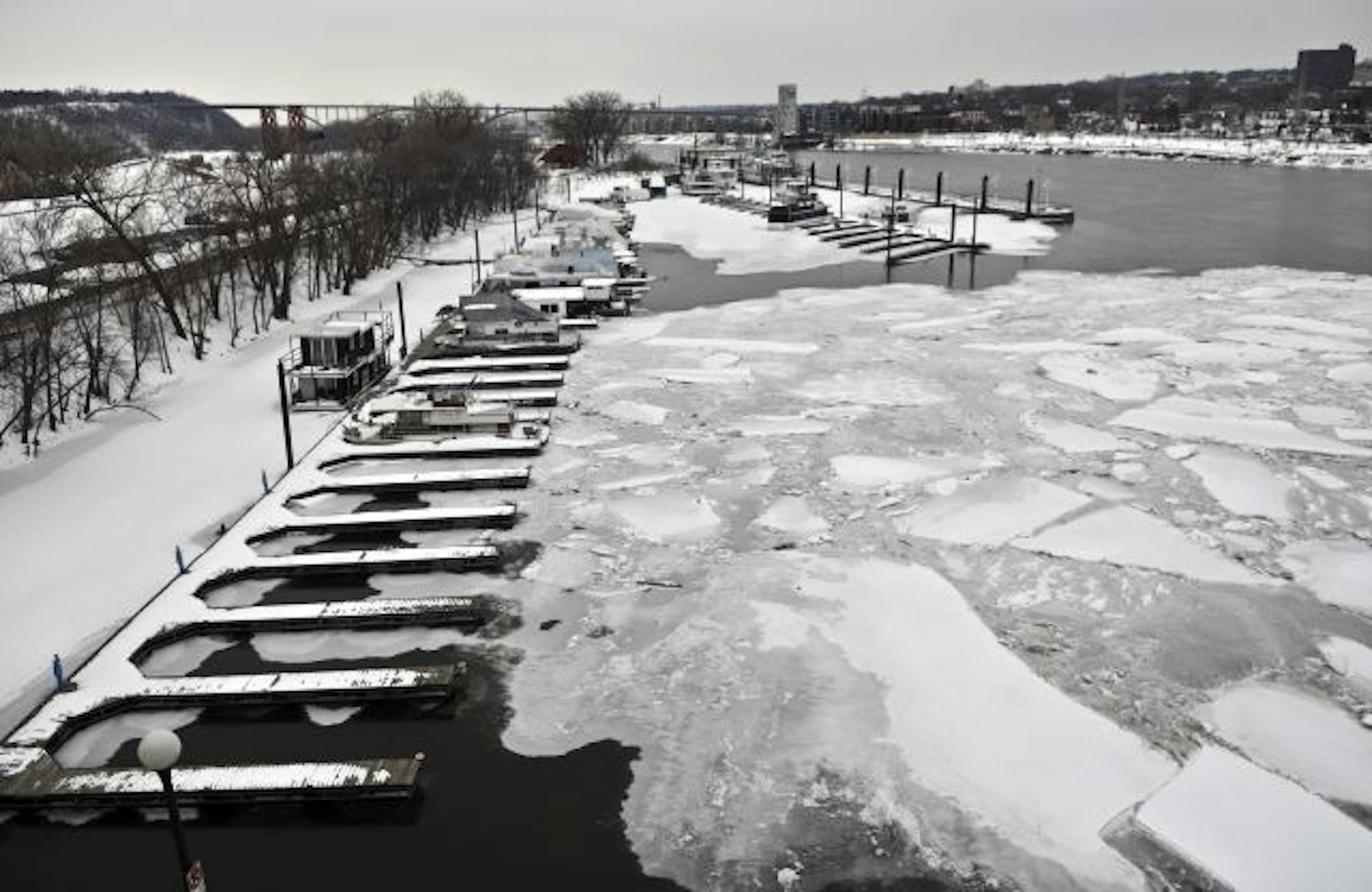 Richard Sennott/Star Tribune. Richard.Sennott@startribune.com St Paul Mn. Thursday 03/03/11 Flood preparations are under way in St Paul on Harriet Island and along the Mississippi River.
