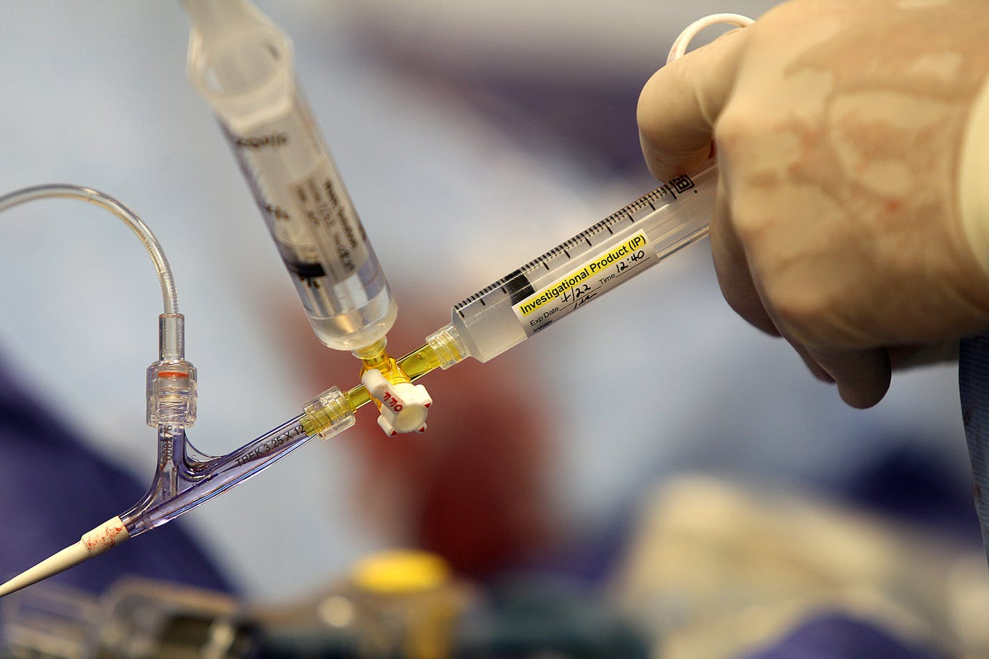 Dr. Tim Henry worked on inserting stem cells into heart attack patient John Hubin at Abbott Northwestern Hospital, Monday, April 22, 2013.