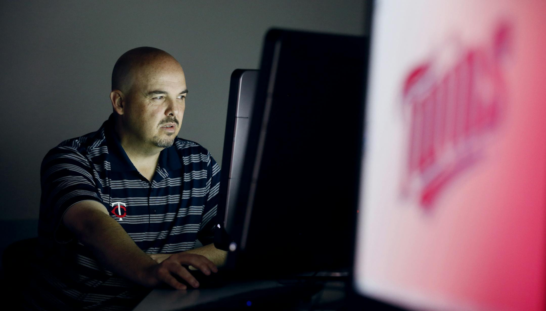 Portrait of Sean Harlin, Twins video chief Friday March 28, 2014 at Lee County Spots Complex in Fort Myers, FL. ]JERRY HOLT jerry.holt@startribune.com
