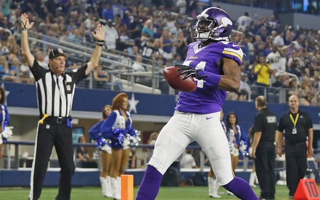 Minnesota Vikings wide receiver Cordarrelle Patterson (84) scored on a 108 yard kick off return in the second quarter. The Dallas Cowboys played the M