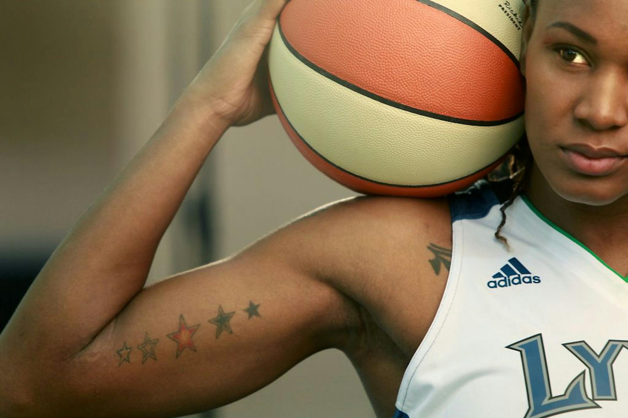 Minnesota Lynx Rebekkah Brunson struck a pose for photos for media day for the championship team at their training facility, Monday, May 7, 2012 in Minneapolis, MN. (ELIZABETH FLORES/STAR TRIBUNE) ELIZABETH FLORES � eflores@startribune.com