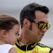 Sam Hornish Jr., right, and his daughter Addison looked at the car before the NASCAR Nationwide Series on Sunday. Hornish finished second in the race.