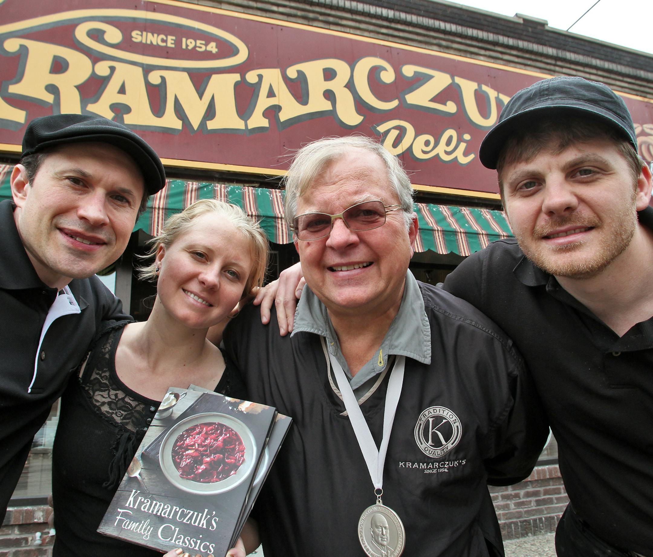 The owners of Kramarczuk's, Minneapolis restaurant and deli, have won the national "America's Classics" award and have had a cookbook published. The Kramarczuk family with the exterior of the restaurant and deli. Michael Gordienko, Katie Kramarczuk, Orest Kramarczuk, Nick Kramarczuk, left to right. (MARLIN LEVISON/STARTRIBUNE(mlevison@startribune.com (cq all names from family )