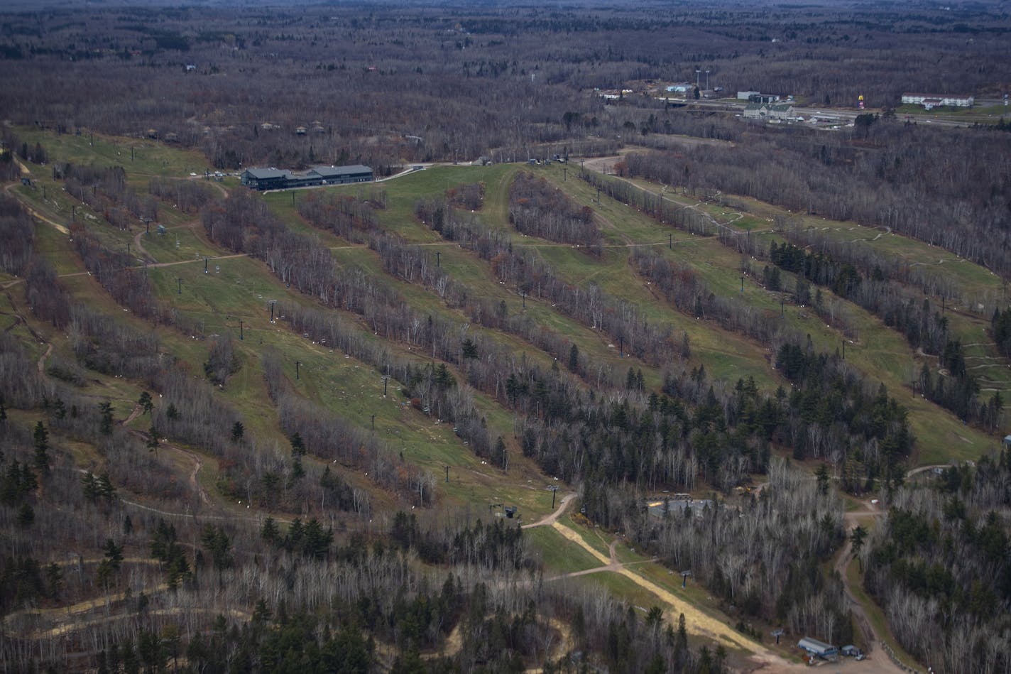 The ski slopes on Spirit Mountain in Duluth as seen from an airplane on Oct. 30, 2019.