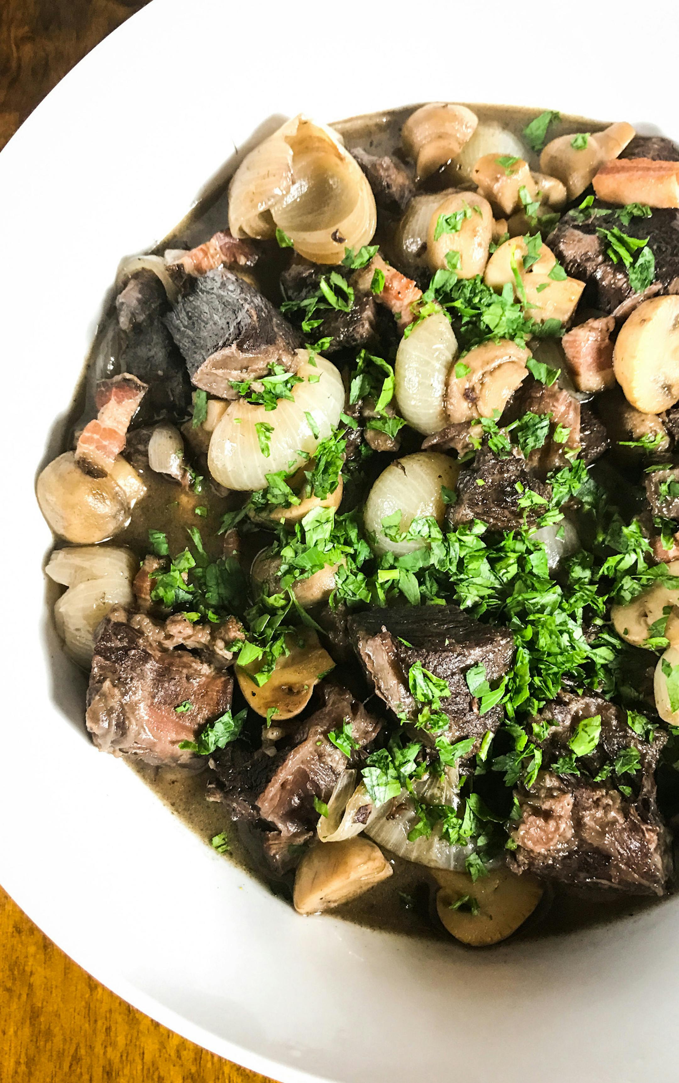 Beef bourguignon with buttered egg noodles, prepared by Leslie Brenner in her Dallas kitchen from her own recipe. (Leslie Brenner/Dallas Morning News/TNS) NO MAGAZINE SALES; MANDATORY CREDIT; NO SALES; INTERNET USE BY TNS CONTRIBUTORS ONLY ORG XMIT: 1195849