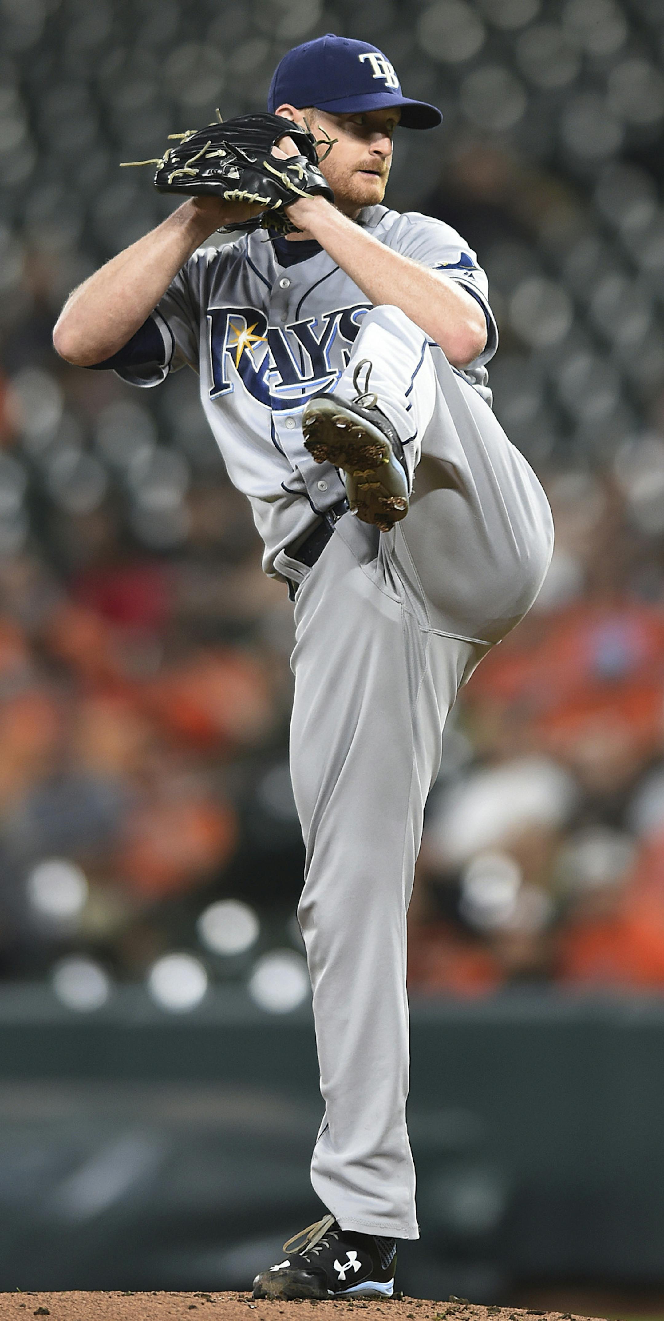 Tampa Bay Rays pitcher Alex Cobb throws against the Baltimore Orioles in the first inning of a baseball game, Friday, Sept. 22, 2017, in Baltimore. (AP Photo/Gail Burton)