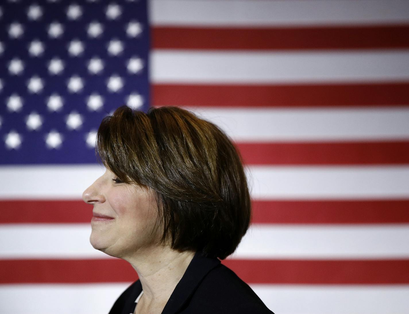 Democratic presidential candidate Sen. Amy Klobuchar, D-Minn., visits with attendees after speaking at a campaign event, Friday, Jan. 10, 2020, in Cedar Rapids, Iowa. (AP Photo/Patrick Semansky)