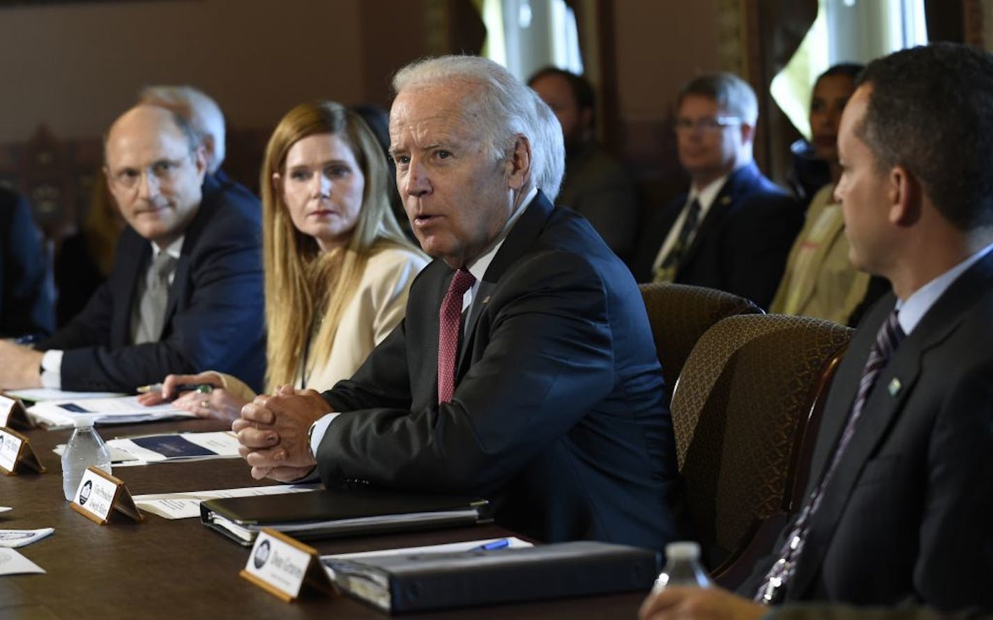 Vice President Joe Biden speaks during a meeting of the Cancer Moonshot Task Force in the Eisenhower Executive Office Building that is part of the White House complex in Washington, Wednesday, June 15, 2016.