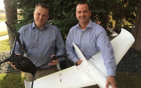 Sentera Cofounders: CEO Eric Taipale and Vice President Greg Emerick with drones used for agriculture, bridge inspection and public safety.