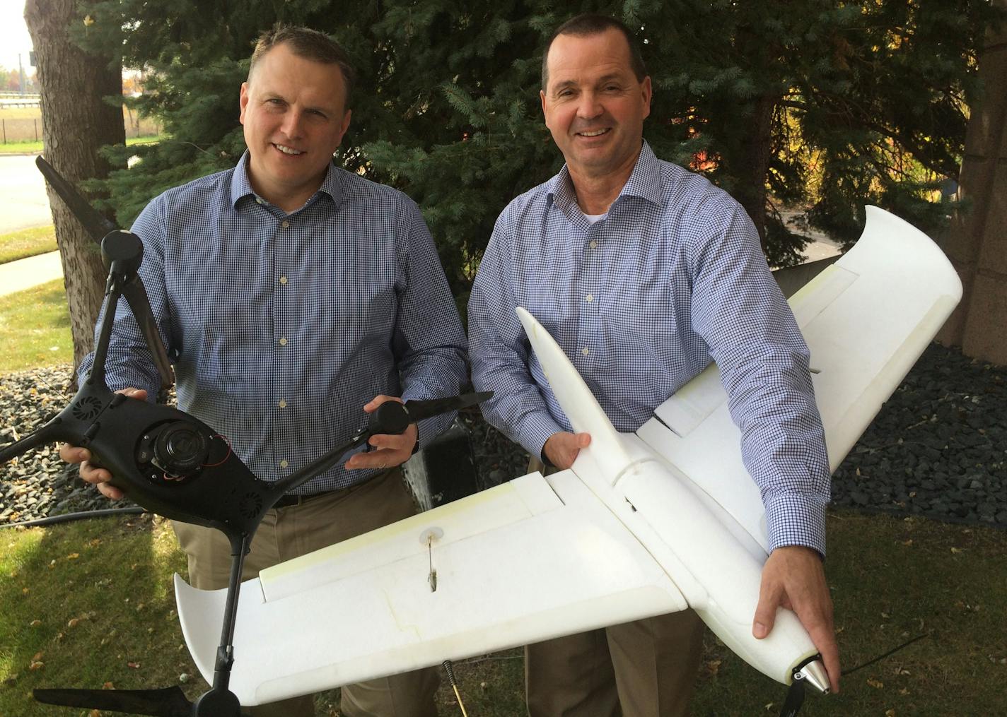 Sentera Cofounders: CEO Eric Taipale and Vice President Greg Emerick with drones used for agriculture, bridge inspection and public safety.