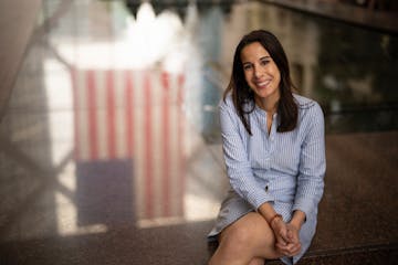 Attorney Sarah Gad, photographed at the Hennepin County Government Center in Minneapolis on Aug. 14, is running against Rep. Ilhan Omar in the Democra