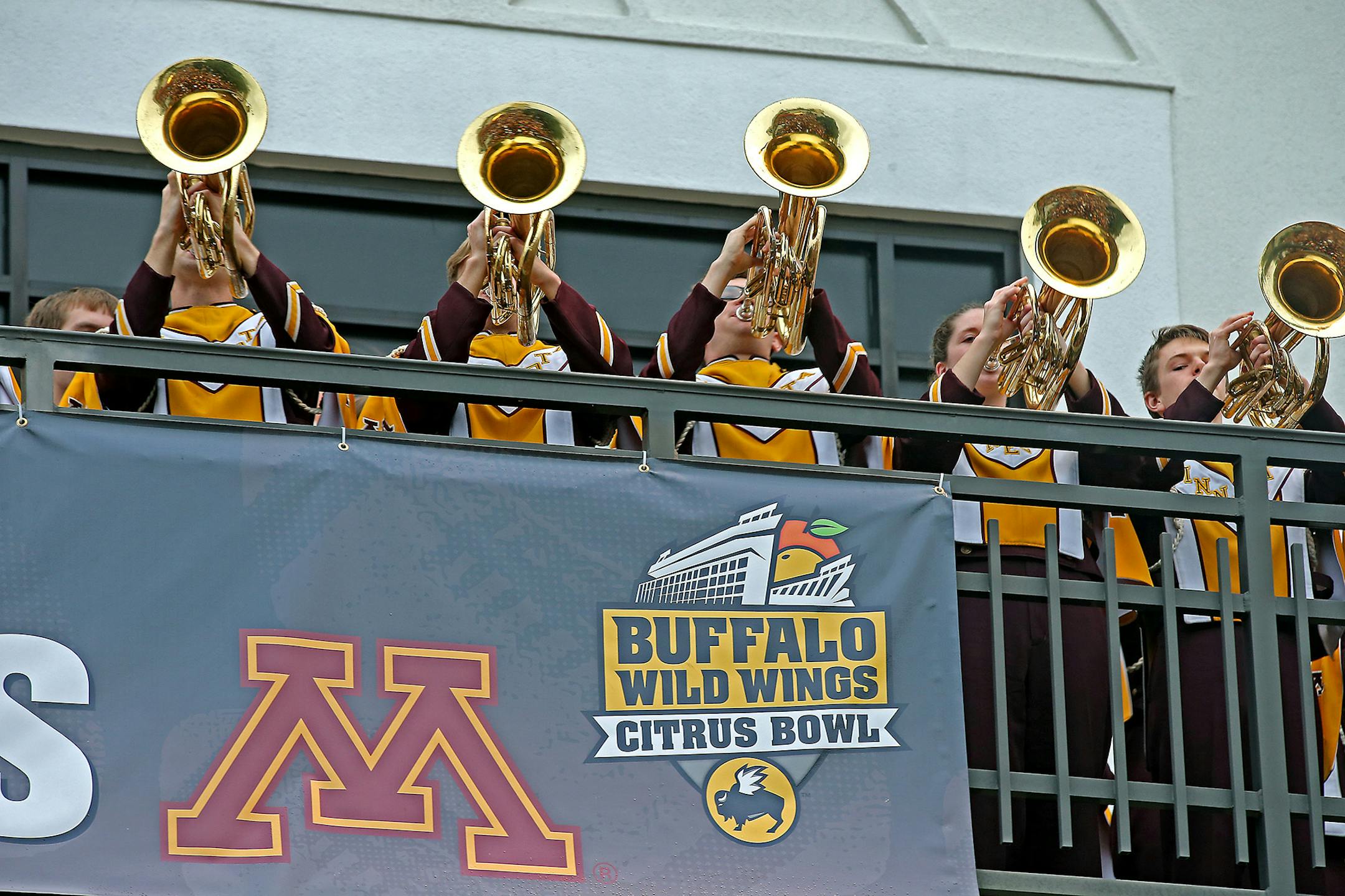 Minnesota's marching band played during a team pep rally at the Buffalo Wild Wings Citrus Bowl Pep Rally, Wednesday, December 31, 2014 in Orlando, FL. ] (ELIZABETH FLORES/STAR TRIBUNE) ELIZABETH FLORES • eflores@startribune.com