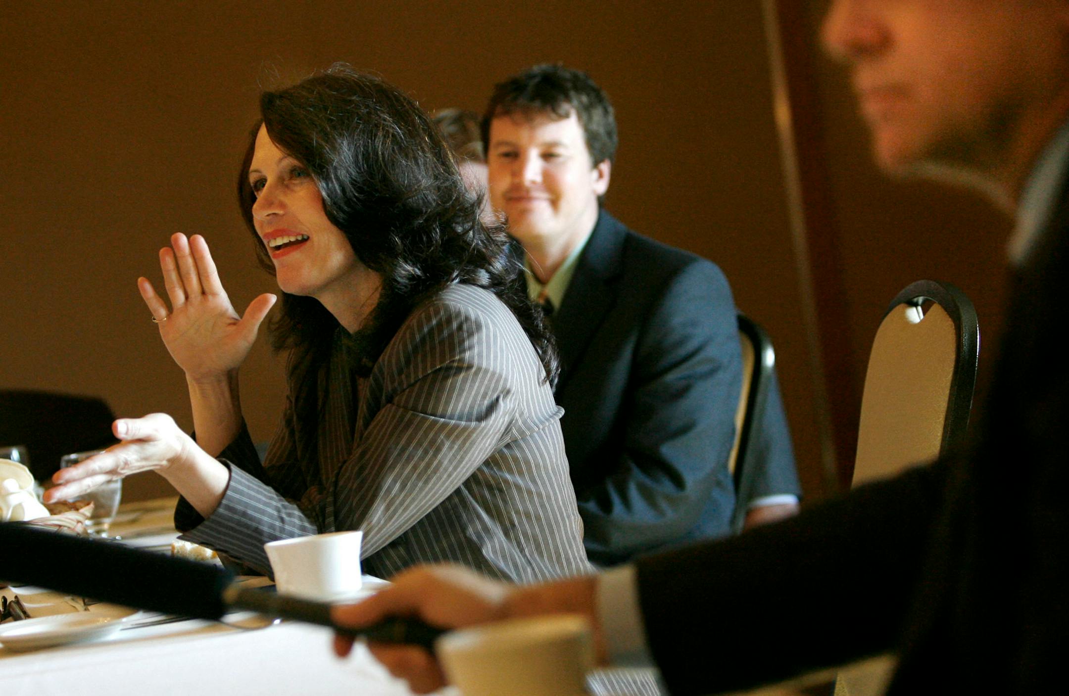 U.S. Rep. Michele Bachmann, a Republican, answered questions from Ham Lake business leaders during a luncheon at the Majestic Oaks Golf Course.