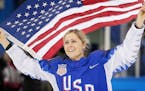 USA player Gigi Marvin celebrates after defeating Canada in the gold-medal game at Gangneung Hockey Centre on Thursday, Feb. 22, 2018, in Pyeongchang,