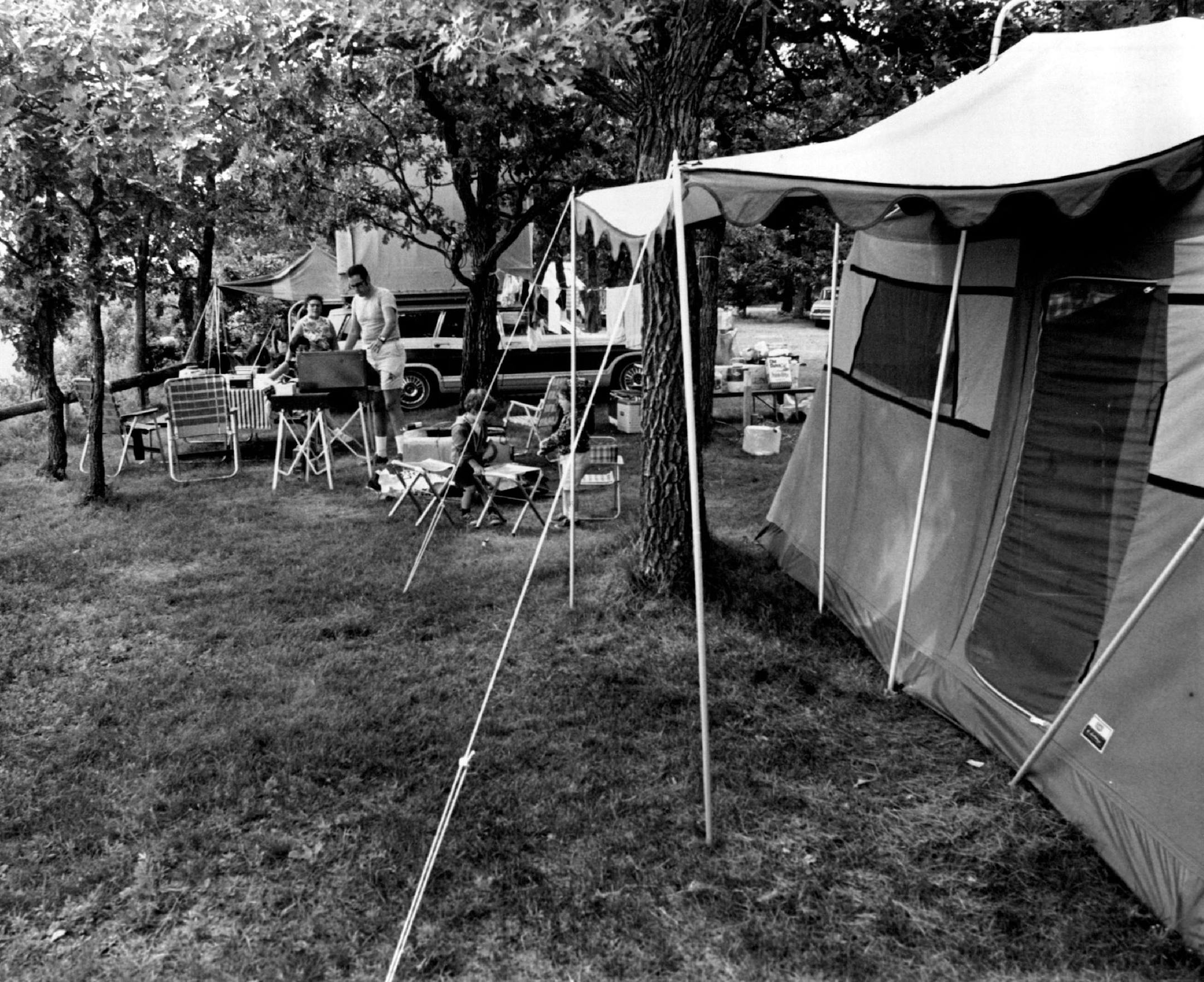 July 5, 1970 The Jerome Segals of St. Paul pitched their tent at one of Minnesota's private campgrounds. Six years ago William E. Heller- stedt, a United Air Lines pilot, launched what he thought would be a profitable sideline business - a private campground. This year Hellerstedt hopes that his "Camp on the Mississippi," 4 miles upstream from Elk River, Minn., will make some money for the first time. June 27, 1970 Pete Hohn, Minneapolis Star Tribune ORG XMIT: MIN2014081514592047