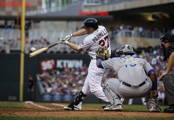 Chris Parmelee doubled to right in the fifth inning during the Minnesota Twins vs. the Kansas City Royals at Target Field in Minneapolis, Minn. on Mon