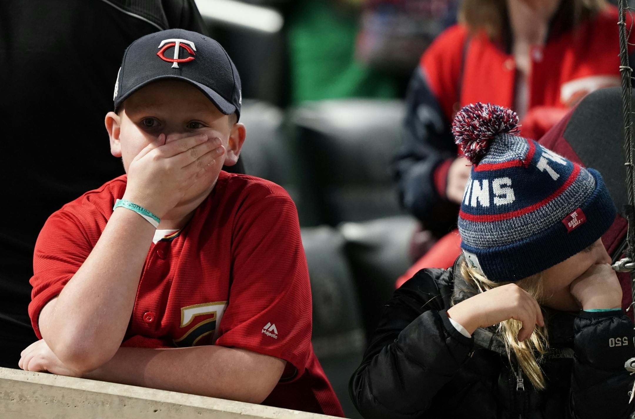Anthony Hartmann, 10 of St. Peter, watched the end of the game as the Twins lose to the New York Yankees.