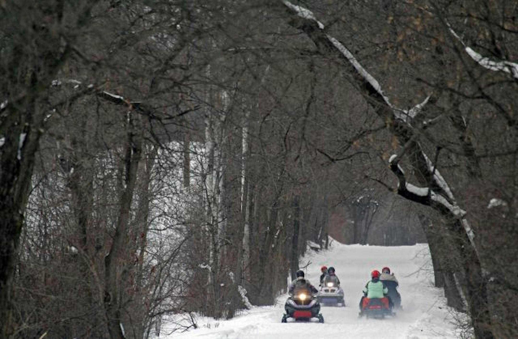 Snowmobilers enjoyed the deep snow along the Luce Line Trail just north of Stubs Bay of Lake Minnetonka last weekend.