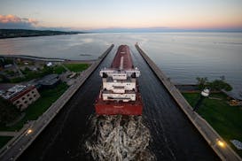 The Edwin H. Gott, shown leaving Duluth in 2020, was one of the vessels responding to the Michipicoten.