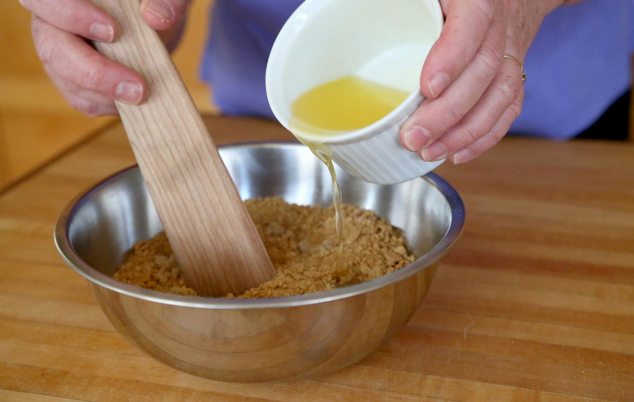 Banana Cream Pie, step by step process for making crust and custard Friday, April 10, 2015, in Edina, MN.