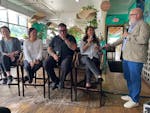Andrew Zimmern, far right, hosted a panel in June with chefs, from left, Lina Goh, Tammy Wong, Gustavo Romero and Christina Nguyen. They said establis