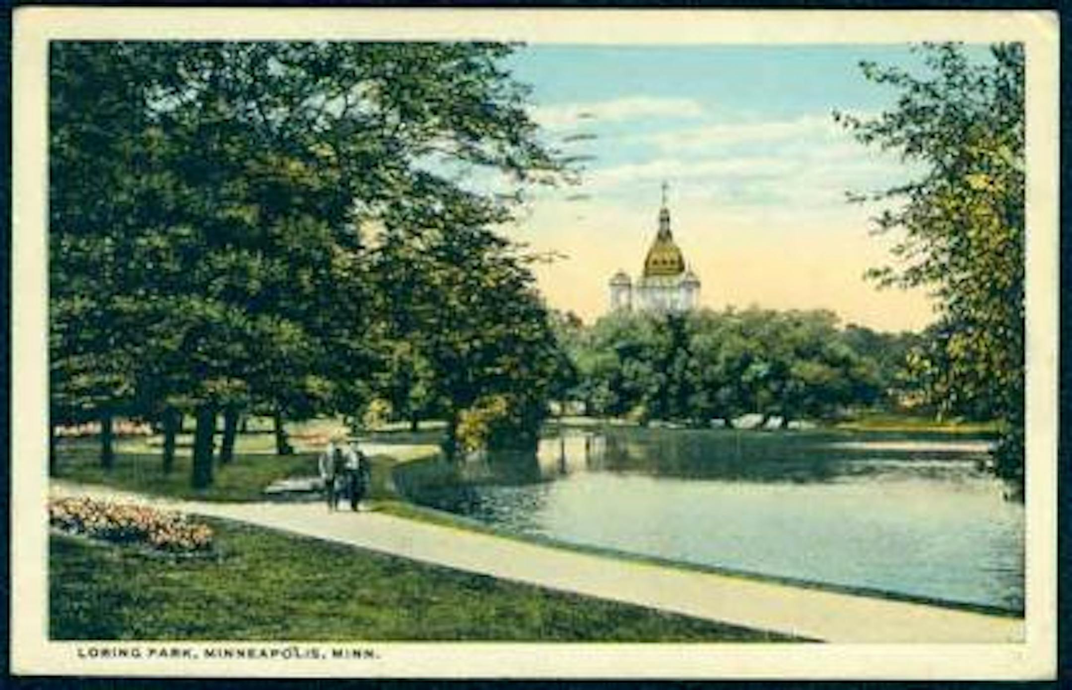 Loring Park with a view of St. Mary's Basilica, Minneapolis.
Photograph Collection, Postcard ca. 1917
Location no. MH5.9 MP4.1L r90