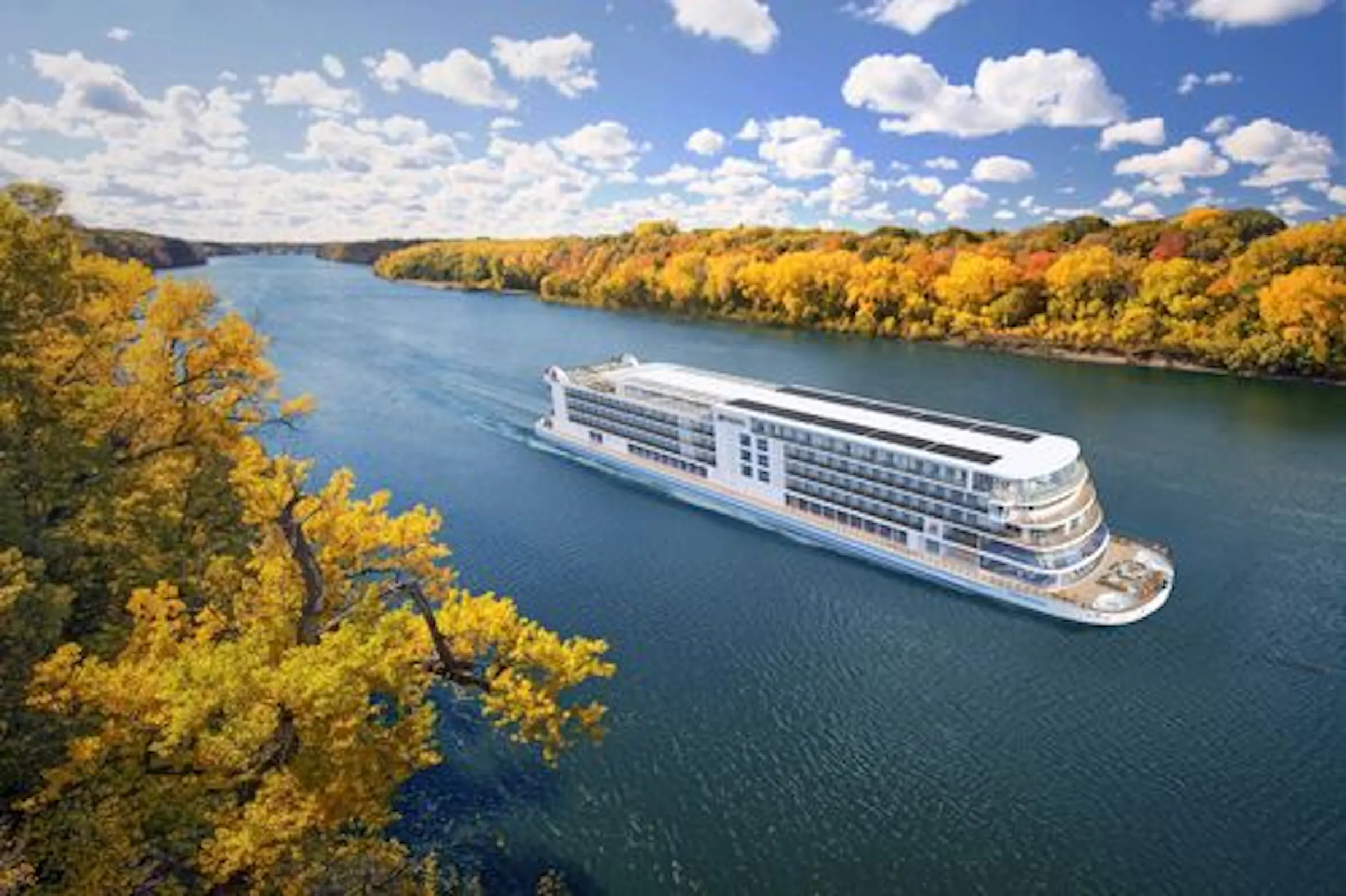 Viking cruising into St. Paul for Mississippi River tours in 2022