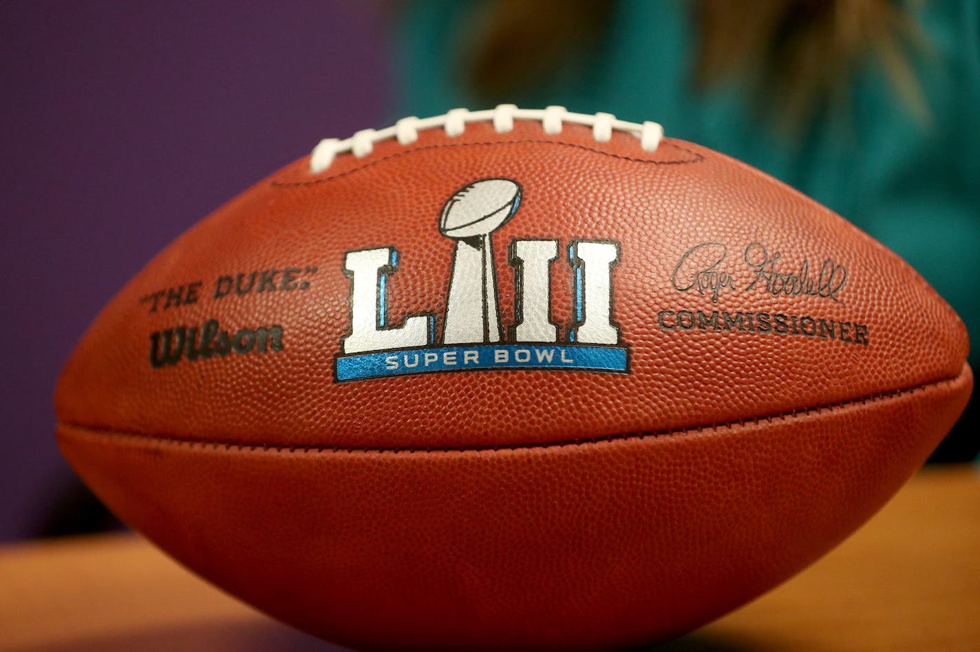 The official Super Bowl football for 2018, seen at the Minnesota Super Bowl Host Committee office Tuesday, March 14, 2017, in downtown Minneapolis, MN.] DAVID JOLES &#xef; david.joles@startribune.com The 2018 Super Bowl kicks off the hunt for 10,000 enthusiastic volunteers on Wednesday, opening an application portal on the website. Volunteer director Elle Kehoe, a native of Mahtomedi, will lead the effort.**Elle Kehoe,cq ORG XMIT: MIN1703141751355584