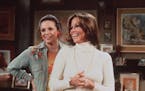 Valerie Harper and Mary Tyler Moore in scene from the Mary Tyler Moore Show.