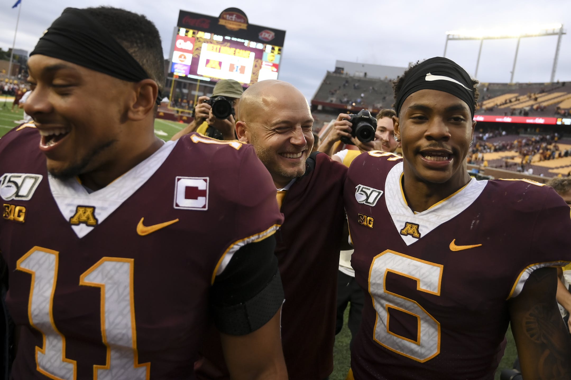 Gophers head coach P.J. Fleck walked off the field with defensive back Antoine Winfield Jr. (11) and defensive back Chris Williamson (6)\ after defeating the Georgia Southern Eagles. ] Aaron Lavinsky &#x2022; aaron.lavinsky@startribune.com The Gophers played Georgia Southern on Saturday, Sept. 14, 2019 at TCF Bank Stadium in Minneapolis, Minn.