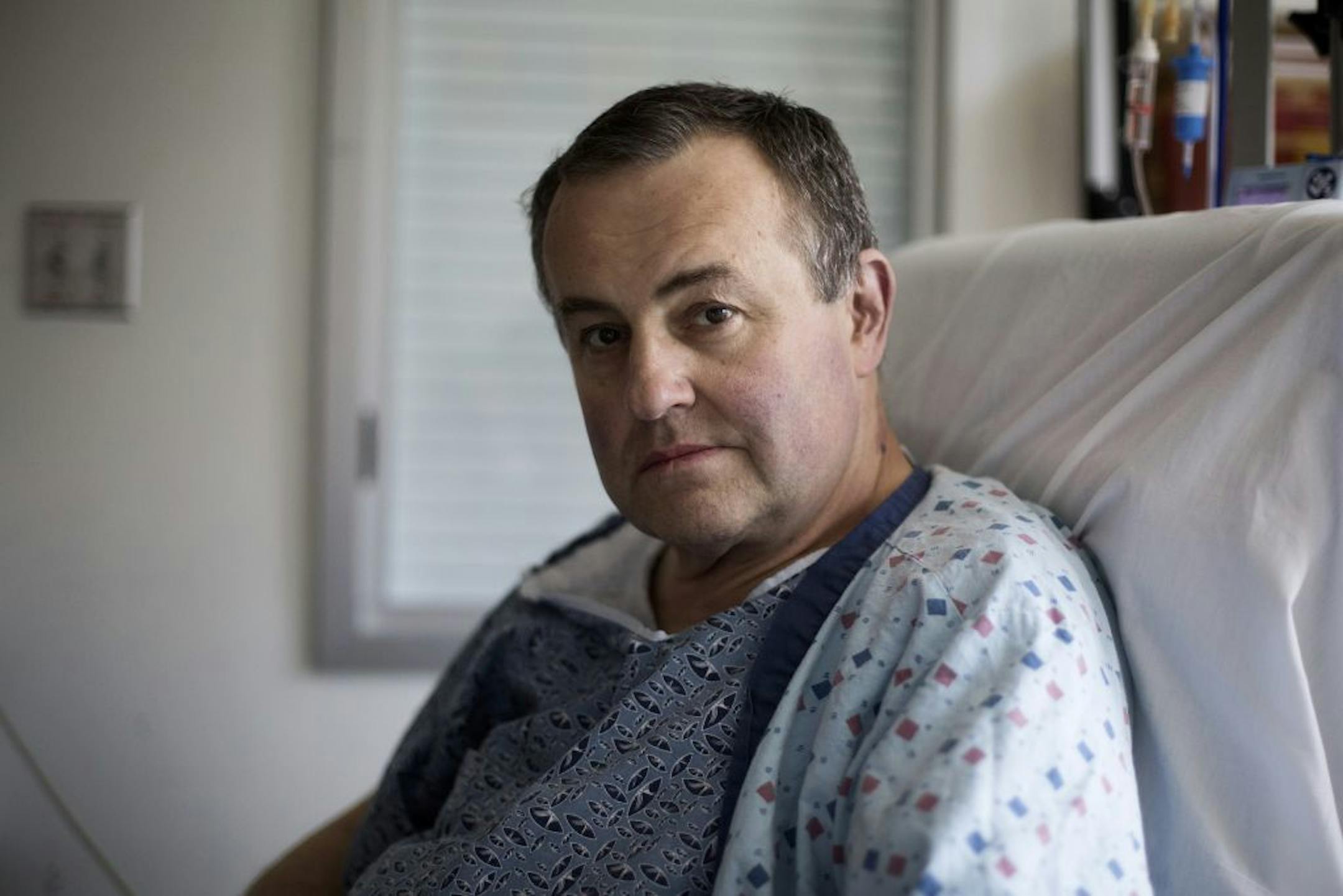 Thomas Manning, who had a 15-hour penis transplant on May 8 and 9, resting in his room at Massachusetts General Hospital in Boston, May 14, 2016. The transplant surgery is experimental, part of a research program with the ultimate goal of helping combat veterans with severe pelvic injuries, as well as cancer patients and accident victims.