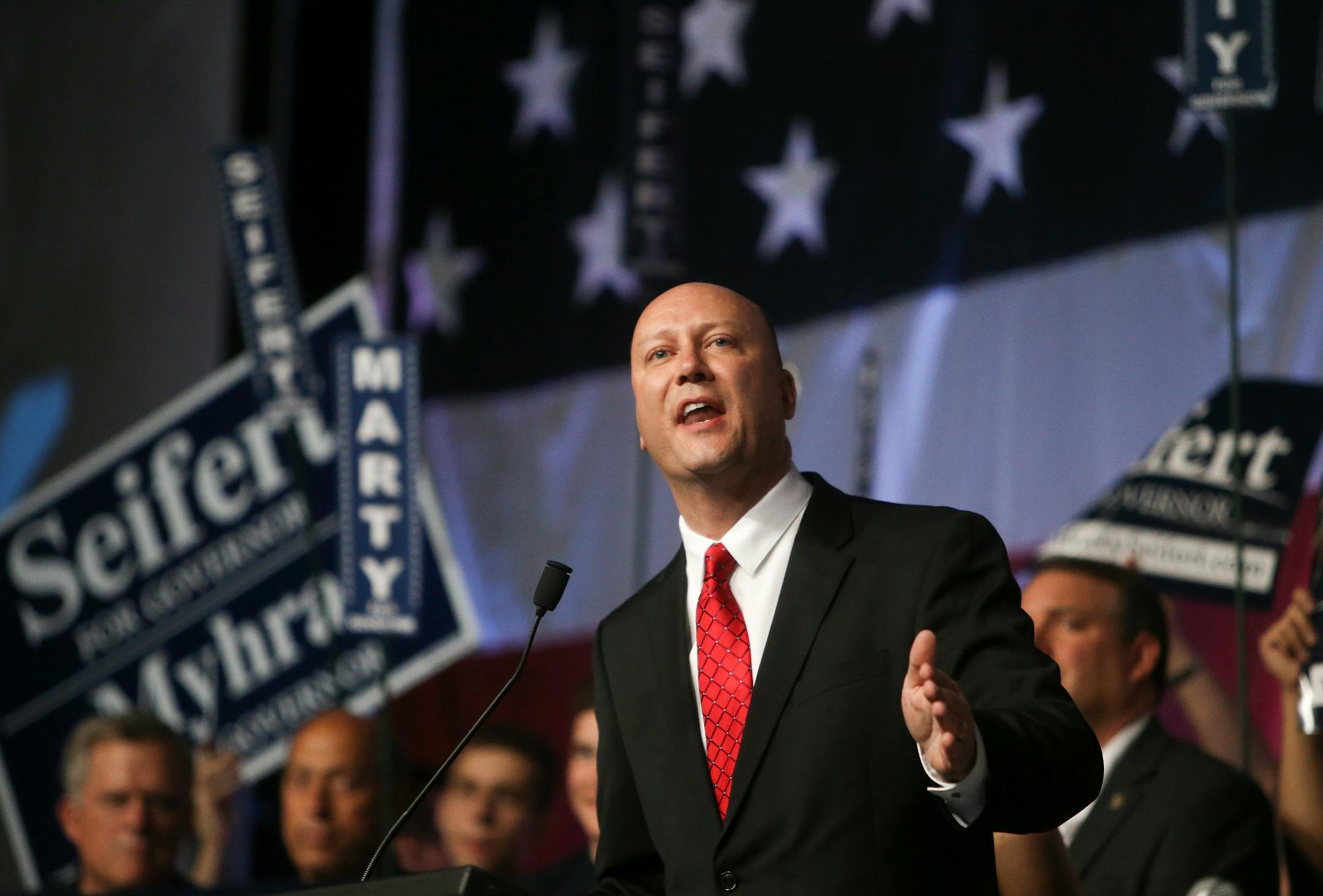 Republican gubernatorial candidate Marty Seifert spoke to delegates at the Minnesota Republican Party convention at the Rochester Civic Center Saturday, May 30, 2014.