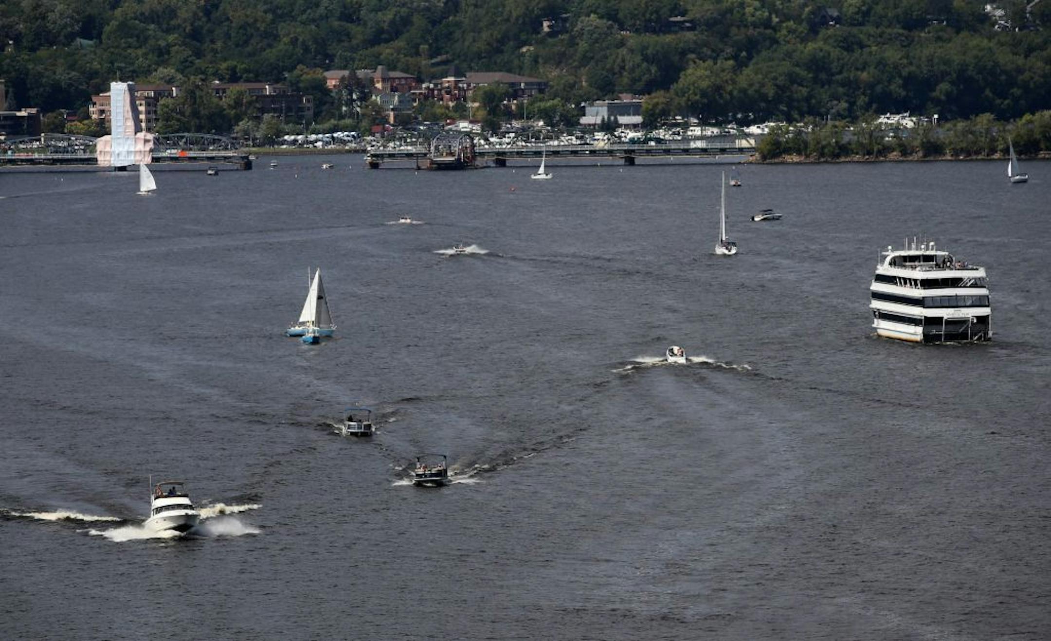 The calendar may say fall is close but it felt like summer in July as boats clogged the St. Croix River and temps soared into the 90s in places and seen from the St. Croix Crossing bridge Saturday, Sept. 15, 2018, in Stillwater, MN.