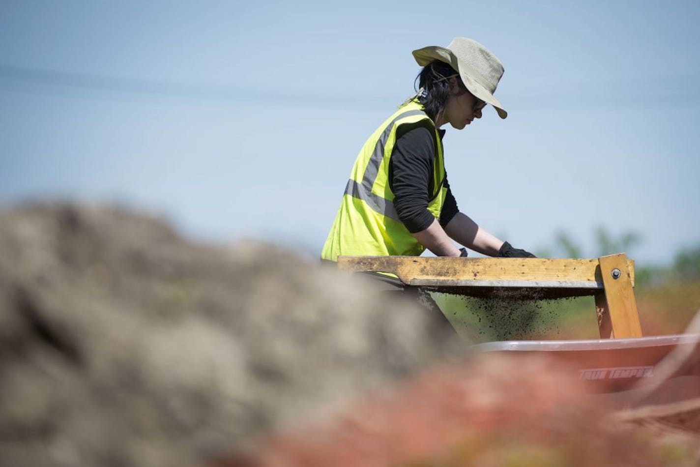 Hamline University alumna Desiree Haggberg used a screener to check for Indian remains on Wednesday afternoon.