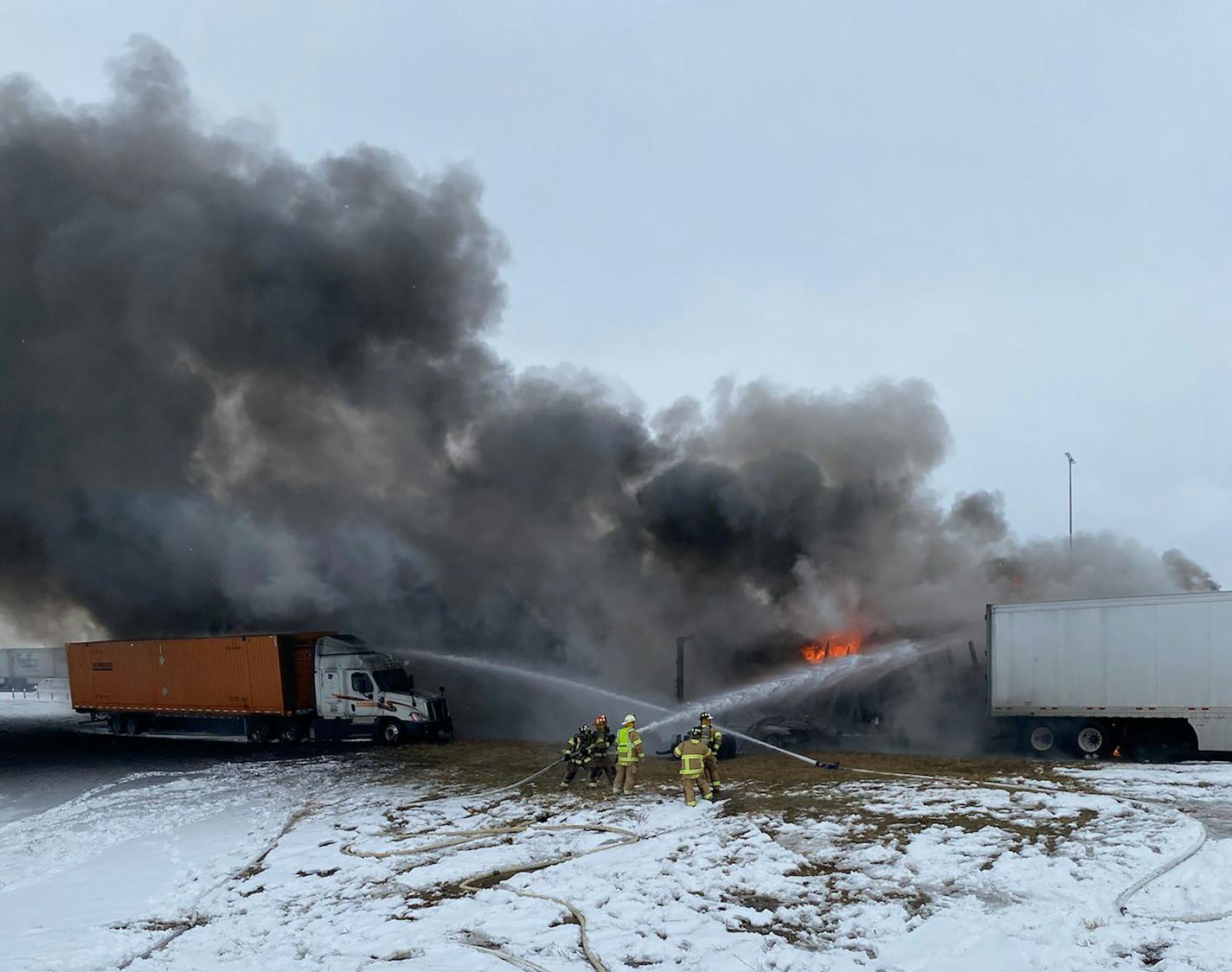 The aftermath of a 29-vehicle pileup on Interstate 94 near Monticello.